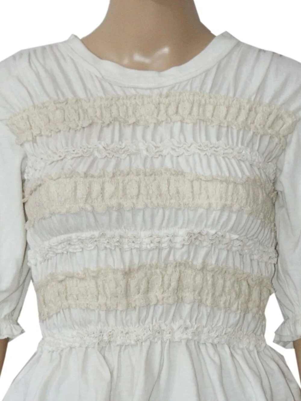 Free People Maxey Knit Top Smocked Cropped Fitted Puff Sleeve Ivory S